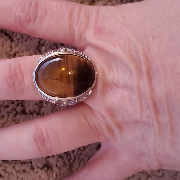 New Overzized Tiger Eye Adjustable 925 Silver Ring. - Picture 4 of 12